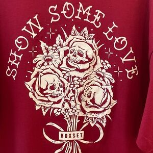 Red Graphic Tee with Skull and Rose Design